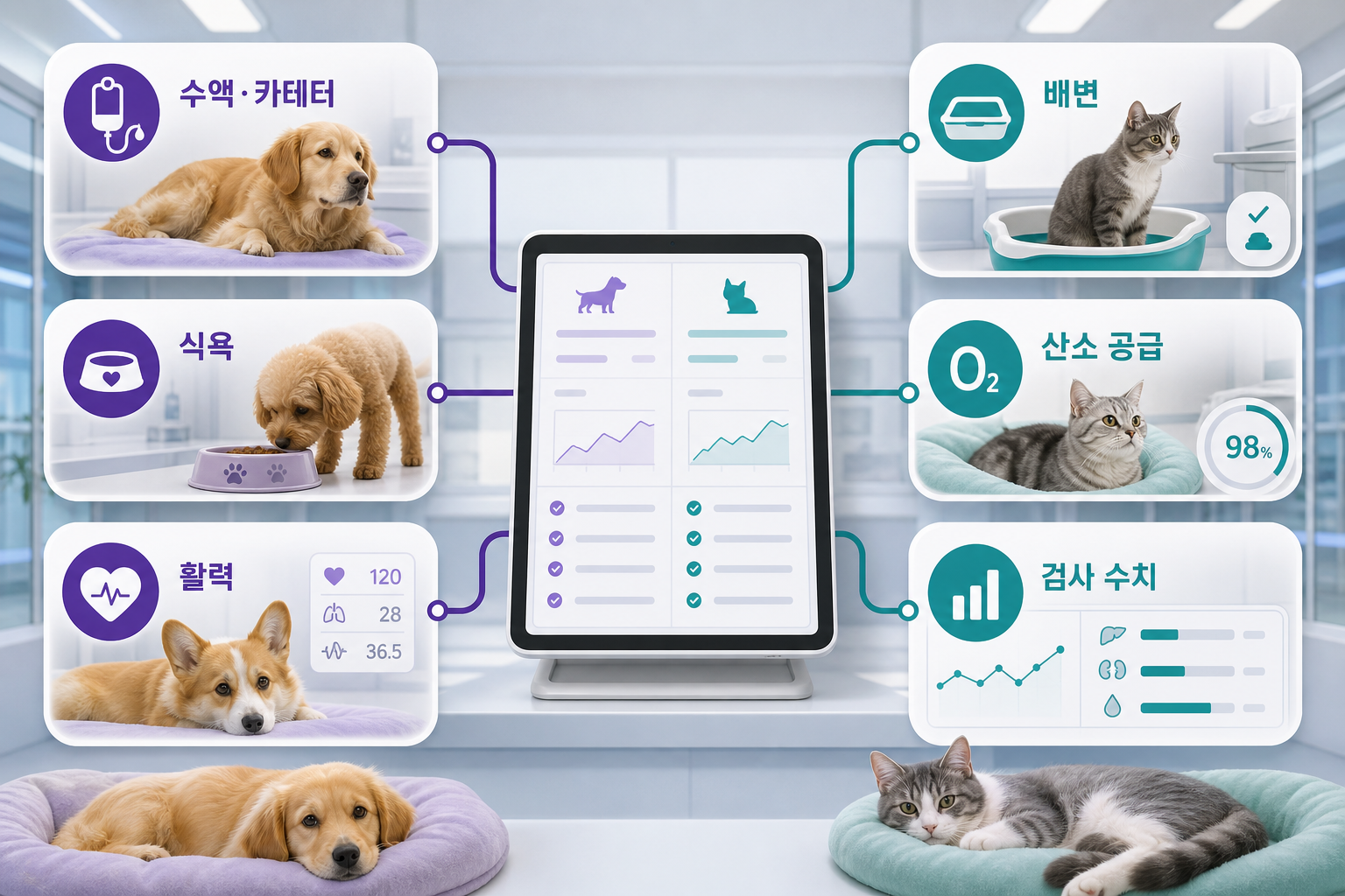 입원 환자의 수액·식욕·활력·배변·산소·검사 수치 관찰 항목