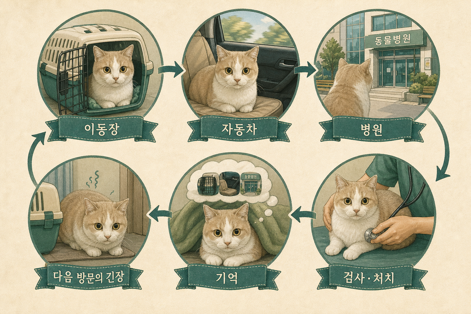 이동장부터 다음 병원 방문의 긴장까지 이어지는 경험 학습 과정