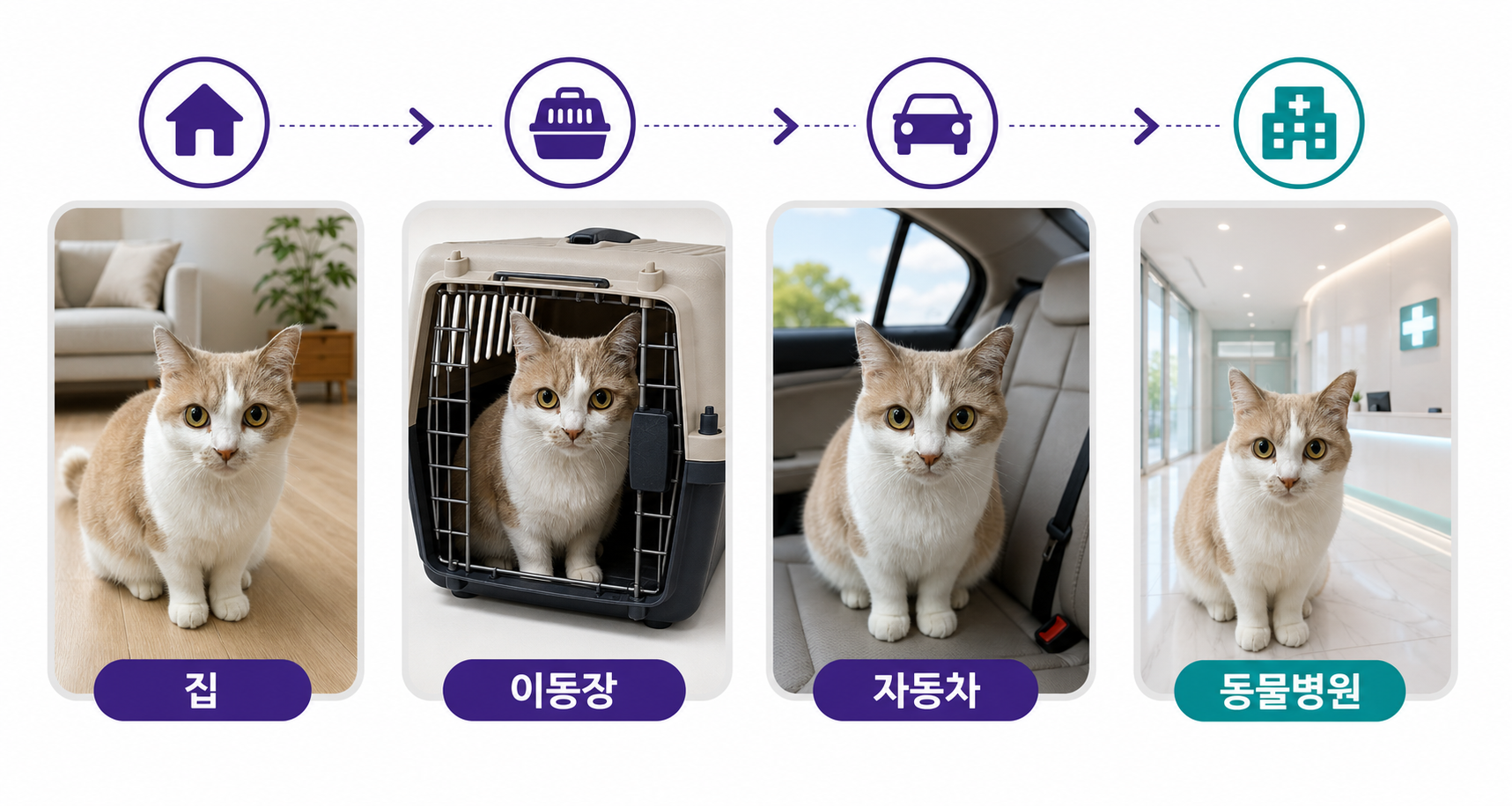 집에서 동물병원까지 고양이가 겪는 환경 변화 4단계